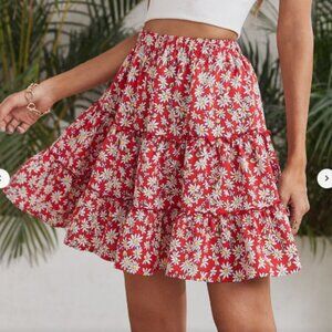 SHEIN Layered Frill Hem Daisy Floral Skirt